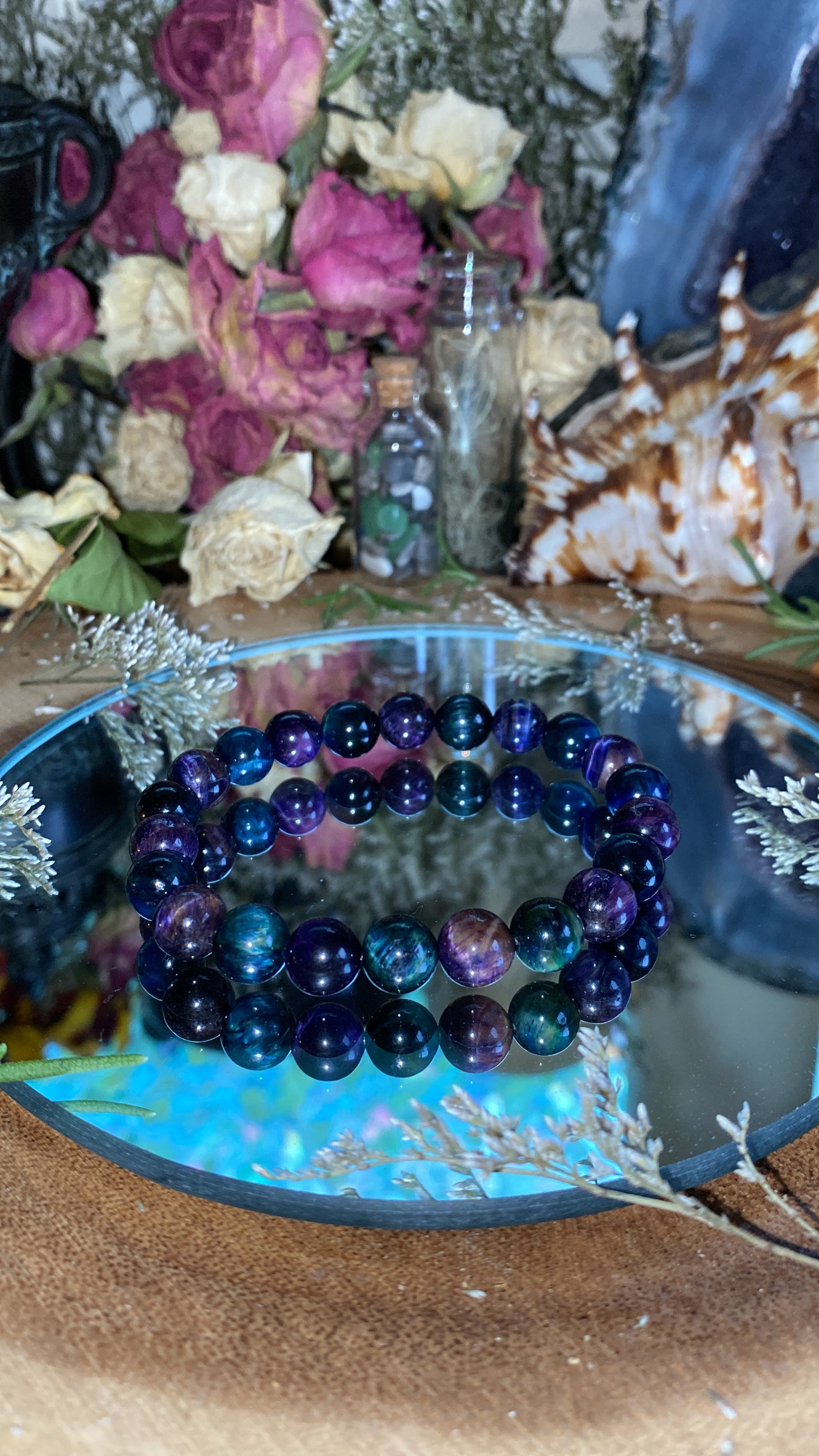 Galaxy & Peacock Tigers Eye Gemstone Bracelet