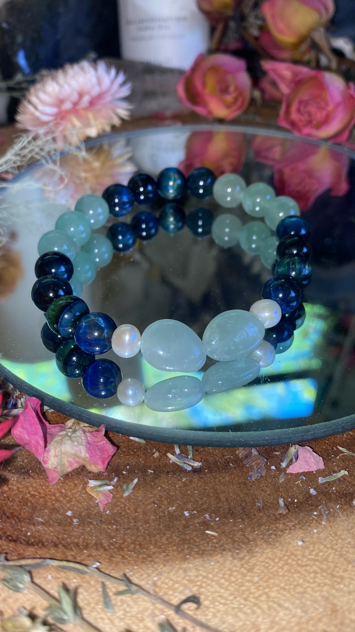 Aquamarine, Aventurine, Tigers Eye Gemstone Bracelet