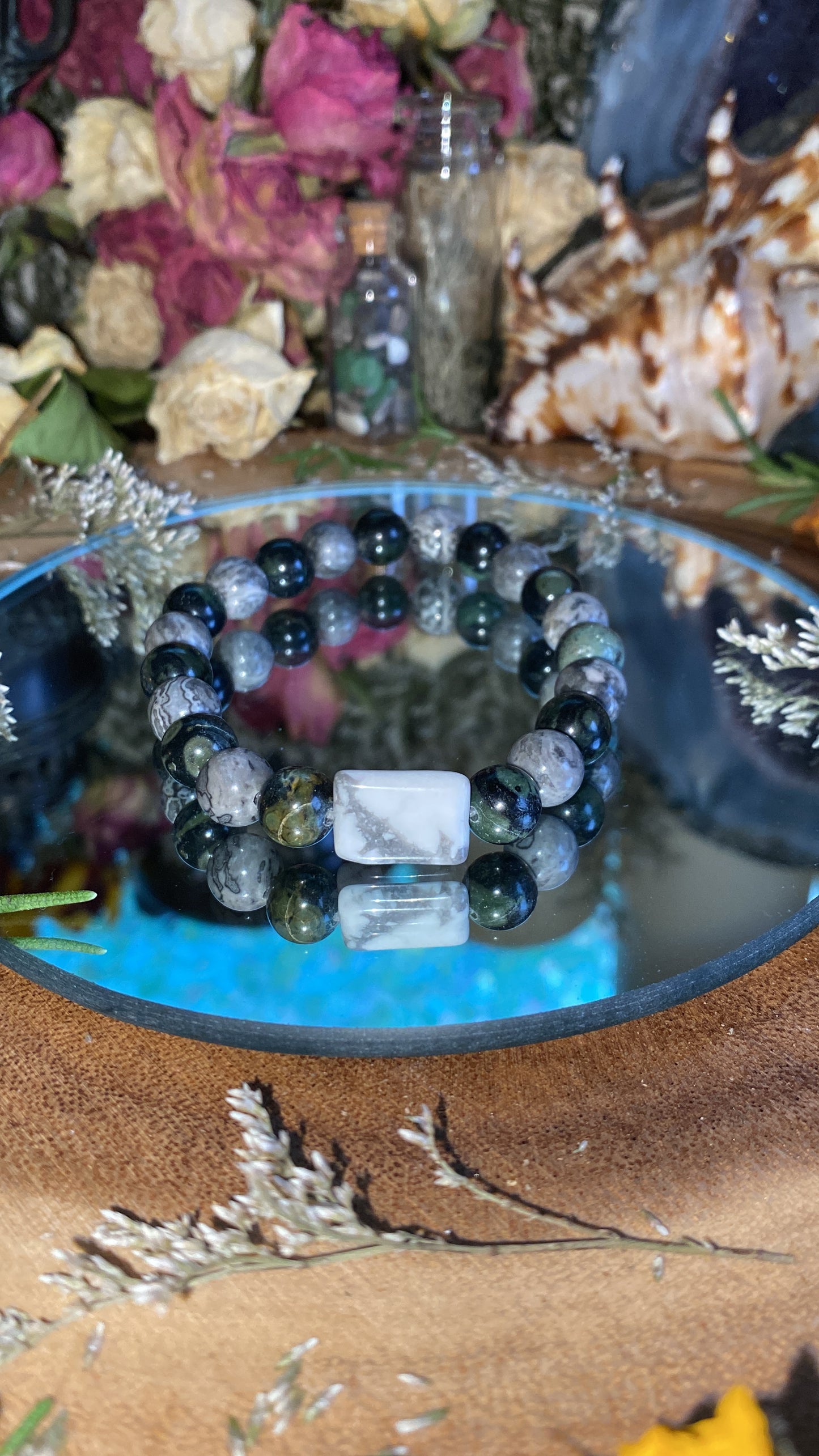 Kambaba & Map Jasper, White Howlite Bracelet