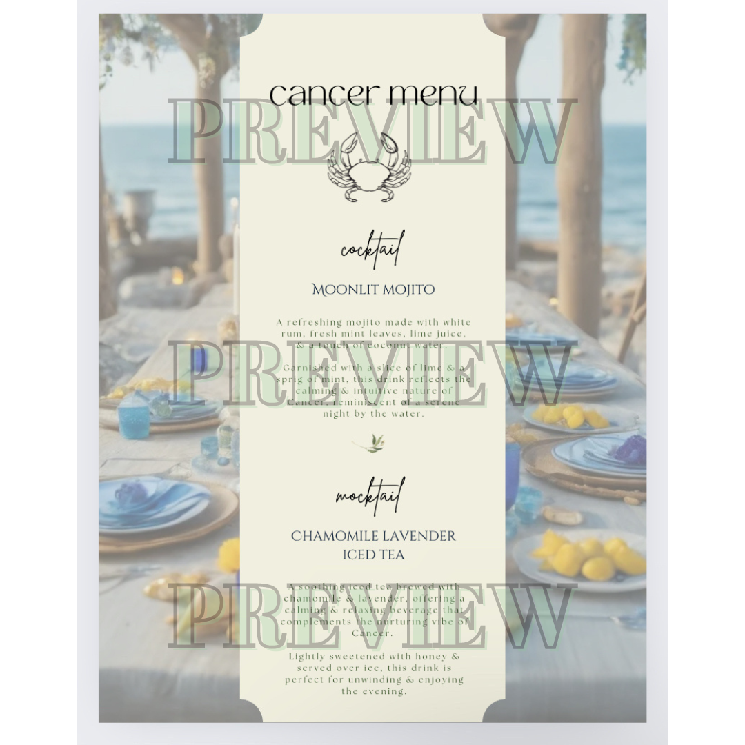 Zodiac Menu Card Templates