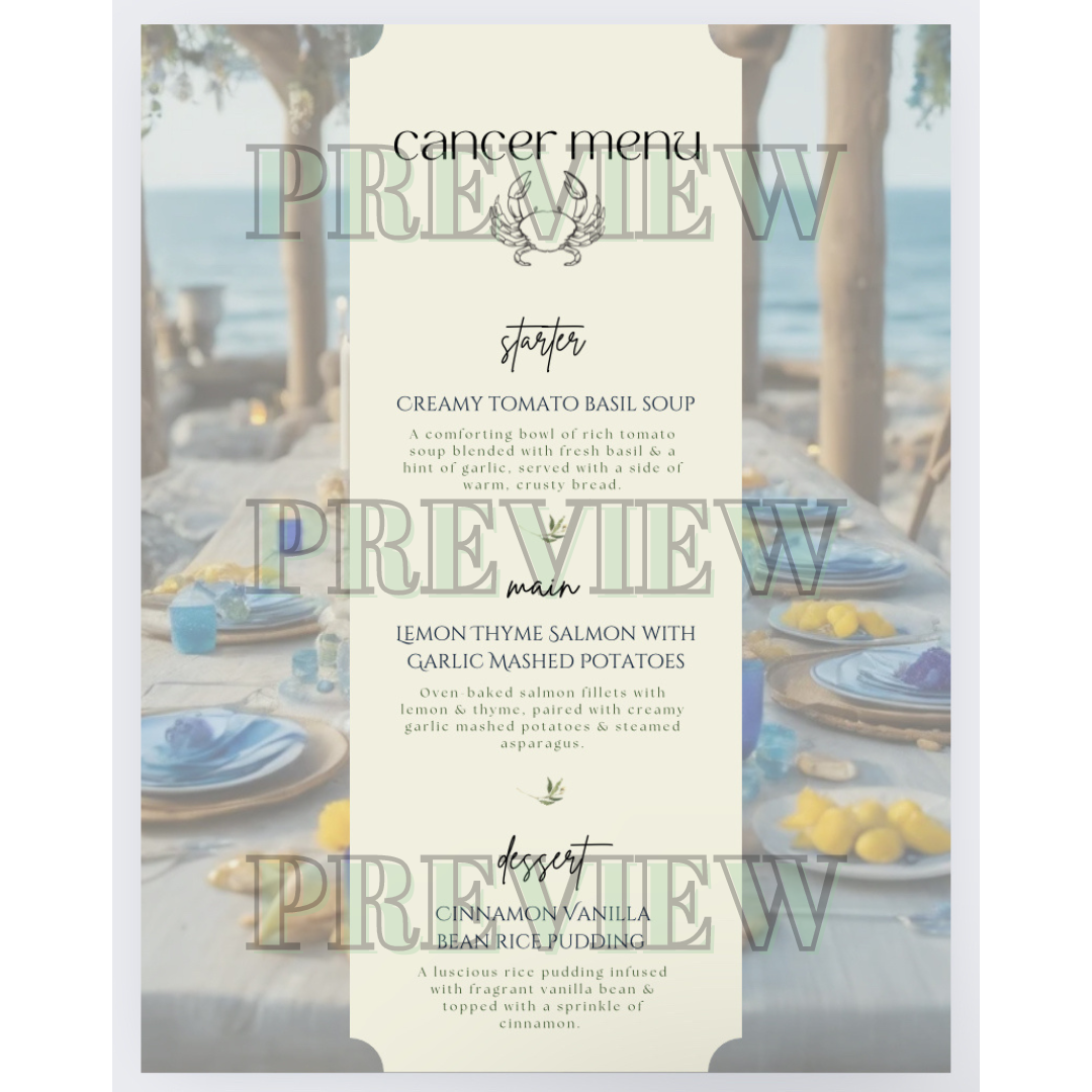 Zodiac Menu Card Templates