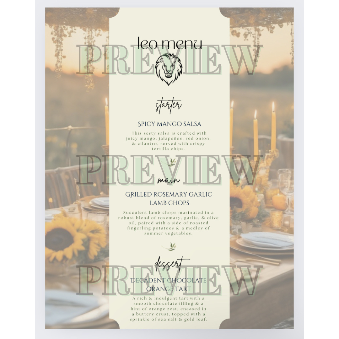 Zodiac Menu Card Templates