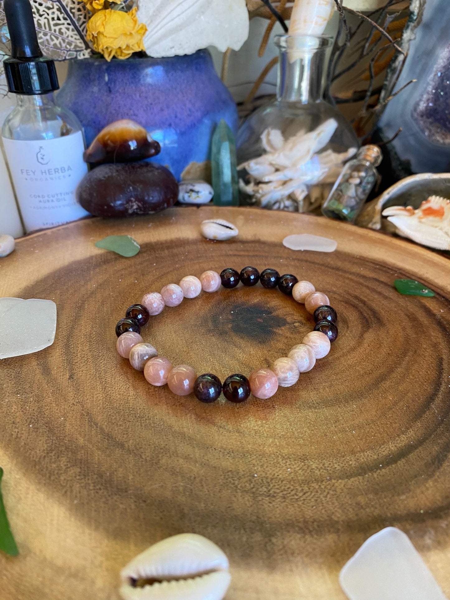 Garnet & Sunstone Gemstone Bracelets