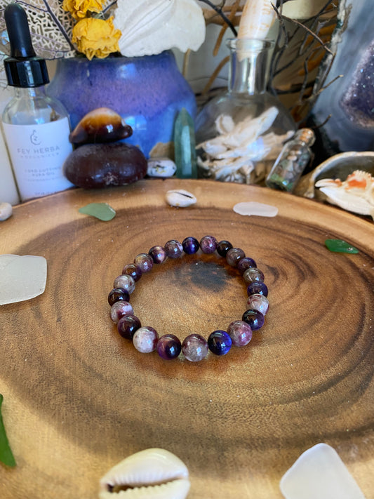 Plum Blossom Tourmaline & Purple Tigers Eye Bracelet