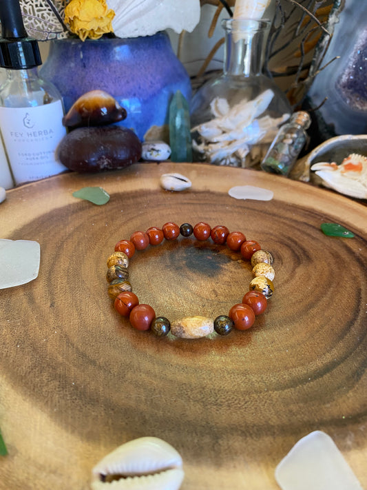 Red Jasper, Bronzite, & Jasper Bracelet