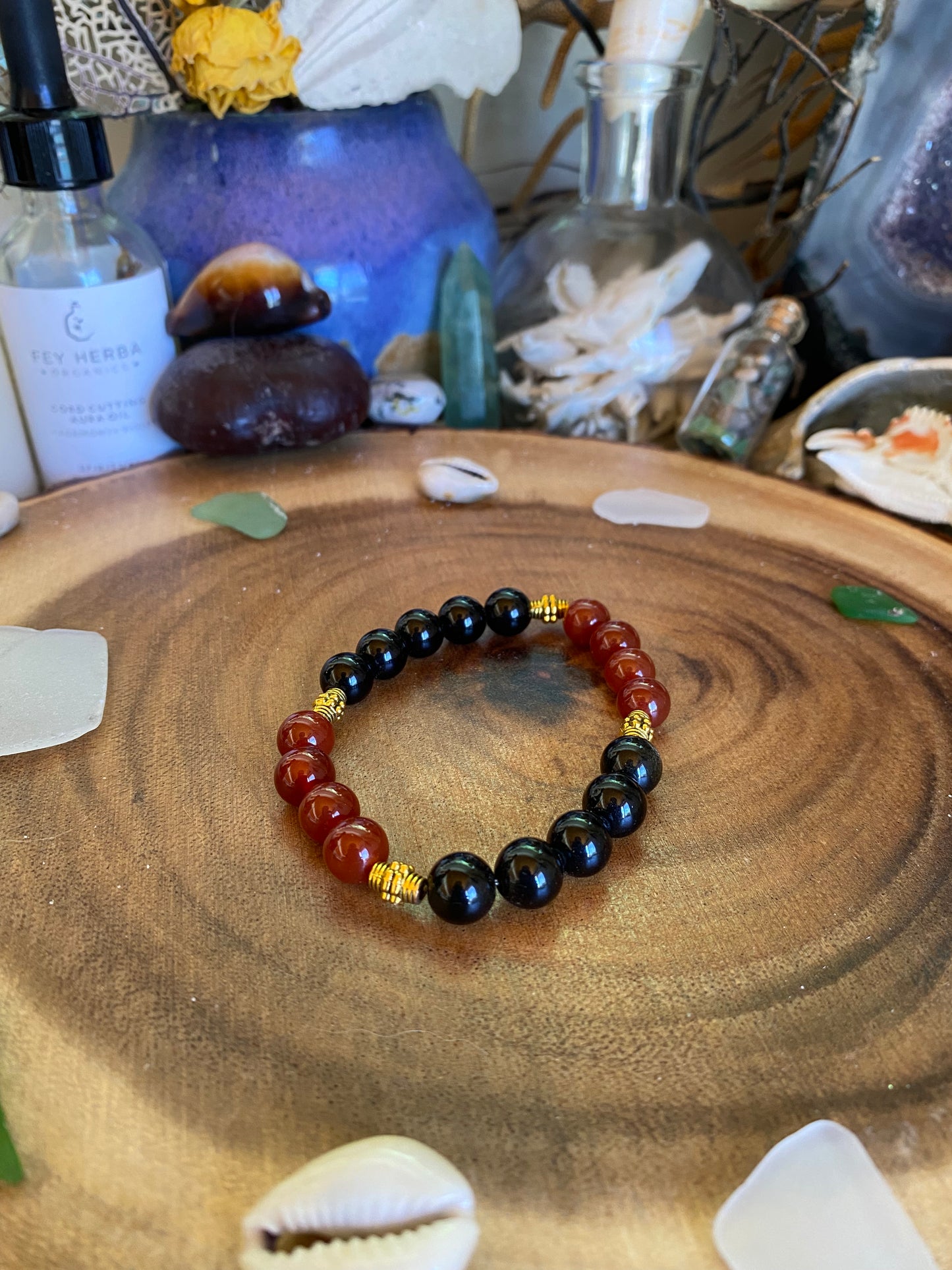 Carnelian & Obsidian Gemstone Bracelets