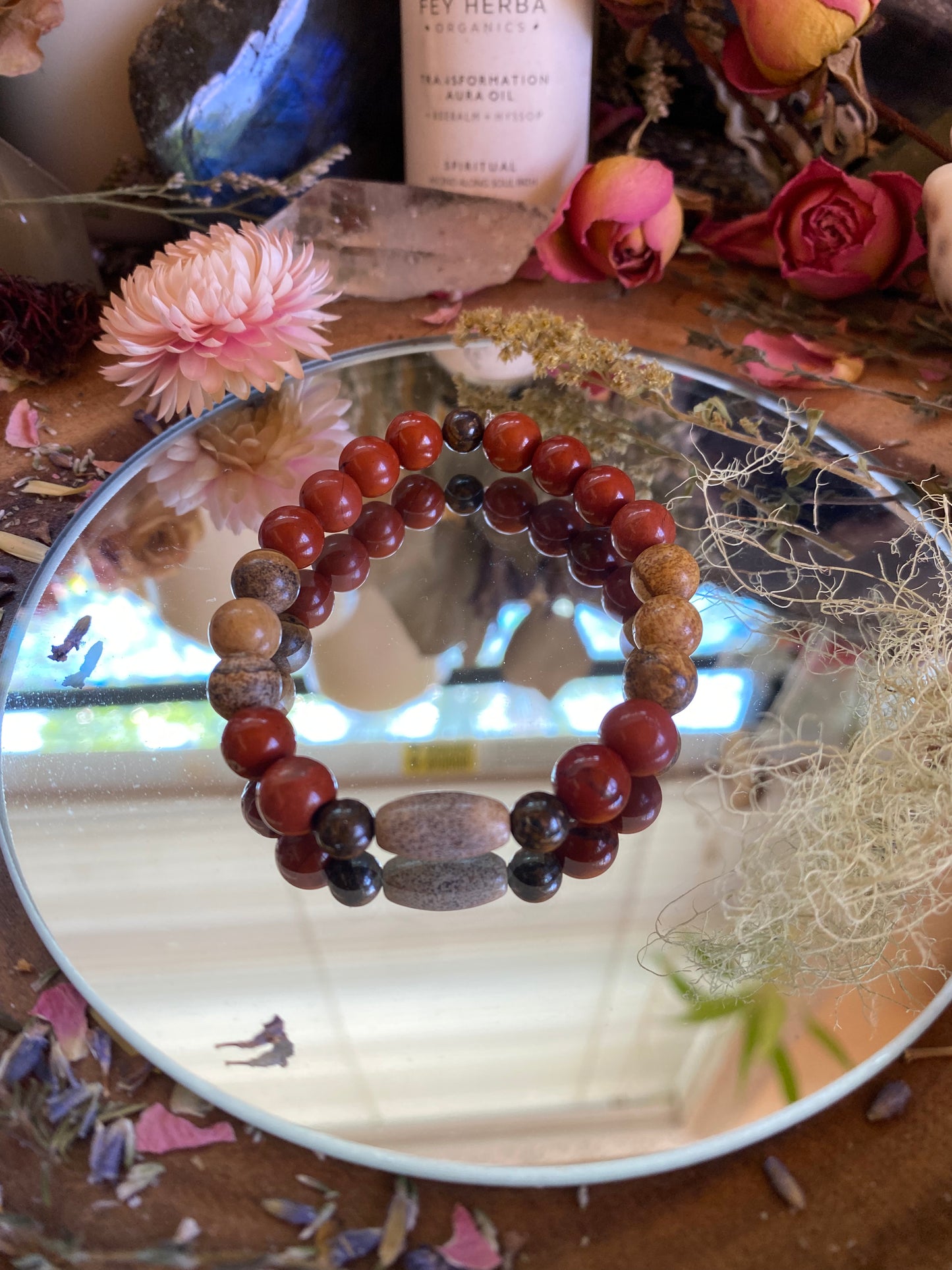 Red Jasper, Bronzite, & Jasper Bracelet